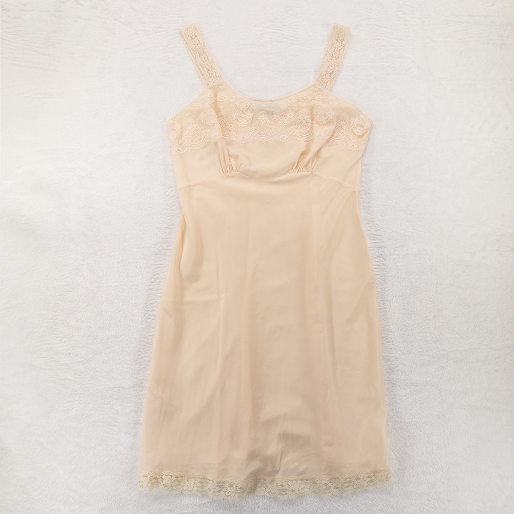 Lady Lynne Womens Vintage Full Slip 38 Beige Lace Trim ILGWU USA Lingerie